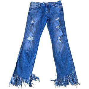 Zara Trafaluc Jeans Women Size 4 Measuring 30x28 Distressed Raw Hem High Waisted